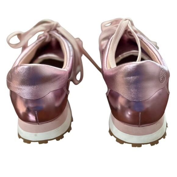 Tory Burch Sport Ruffle Trainer Pink Metallic Leather Lace Up Sneakers Size 8.5 - Picture 6 of 8